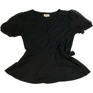 Meraki Women's Black Blouse With Sheer Arm Sleeves Size Medium